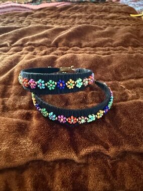 Anthropologie Beaded Floral Black Earrings